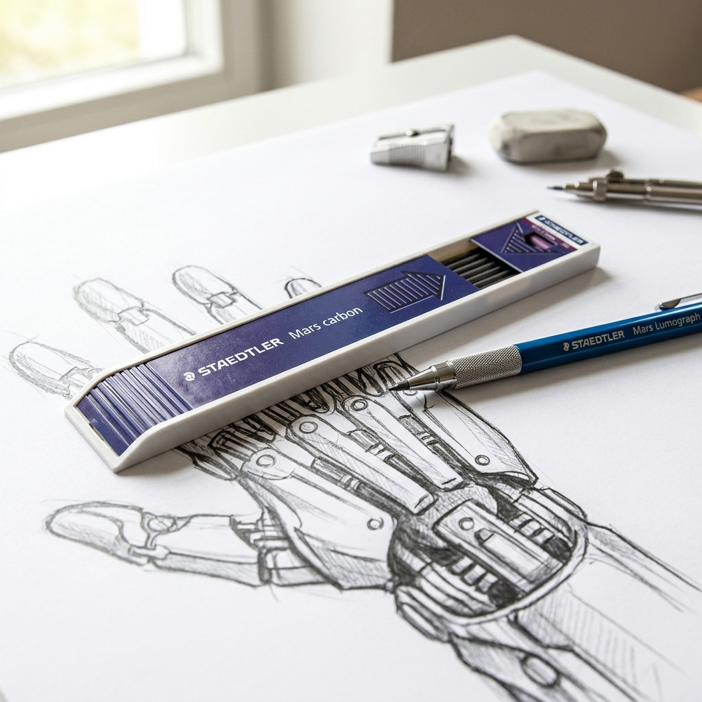 STAEDTLER Mars Lumograph – Étui de 12 mines 2 mm 2B, réf. 200-2B-03 — gros plan des détails