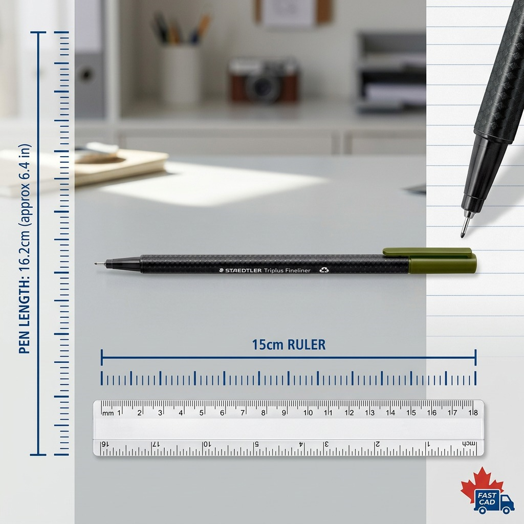 High-resolution vertical studio shot of an olive green Staedtler Triplus fineliner pen.