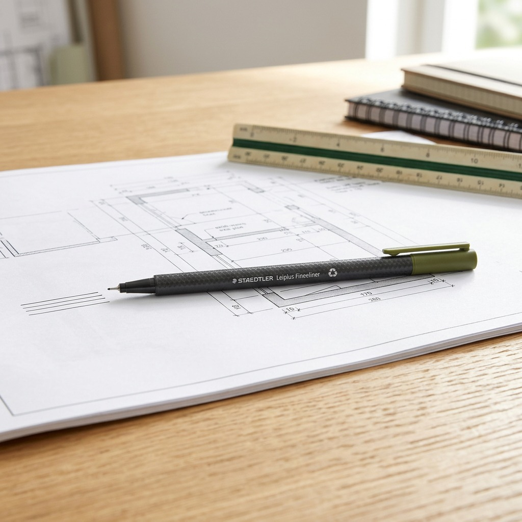 STAEDTLER triplus fineliner – Fineliner vert olive 0,3 mm, réf. 334-57-A7 — présentation de l’ensemble ou de l’emballage