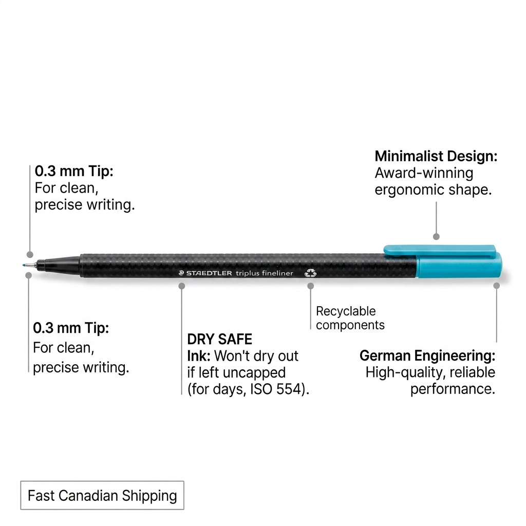 STAEDTLER triplus fineliner – Fineliner bleu clair 0,3 mm, réf. 334-34-A7 — caractéristiques illustrées