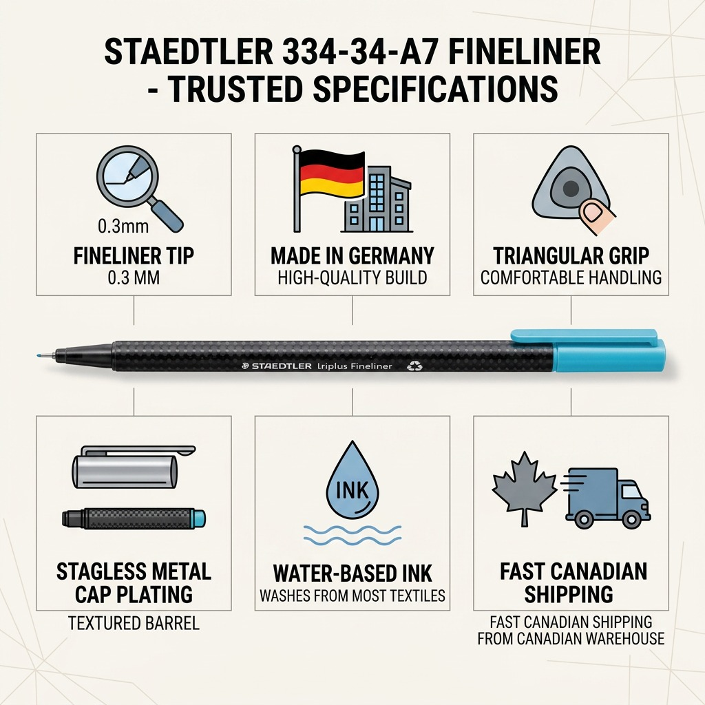STAEDTLER triplus fineliner – Fineliner bleu clair 0,3 mm, réf. 334-34-A7 — caractéristiques illustrées