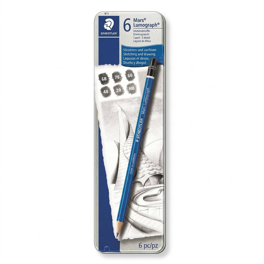 STAEDTLER Mars Lumograph – 6 crayons graphite, réf. 100-G6-12 — vue du produit sur fond clair