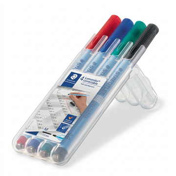 STAEDTLER Lumocolor – 4 marqueurs moyens tableau blanc, réf. 305M-WP4-102 — vue du produit sur fond clair