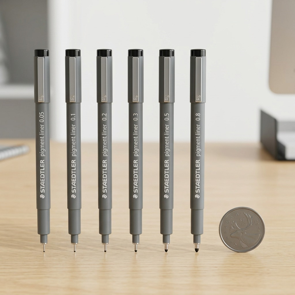 STAEDTLER Pigment Liner – 6 fineliners noirs à pointes assorties, réf. 308-9SBK6 — présentation de l’ensemble et de l’emballage