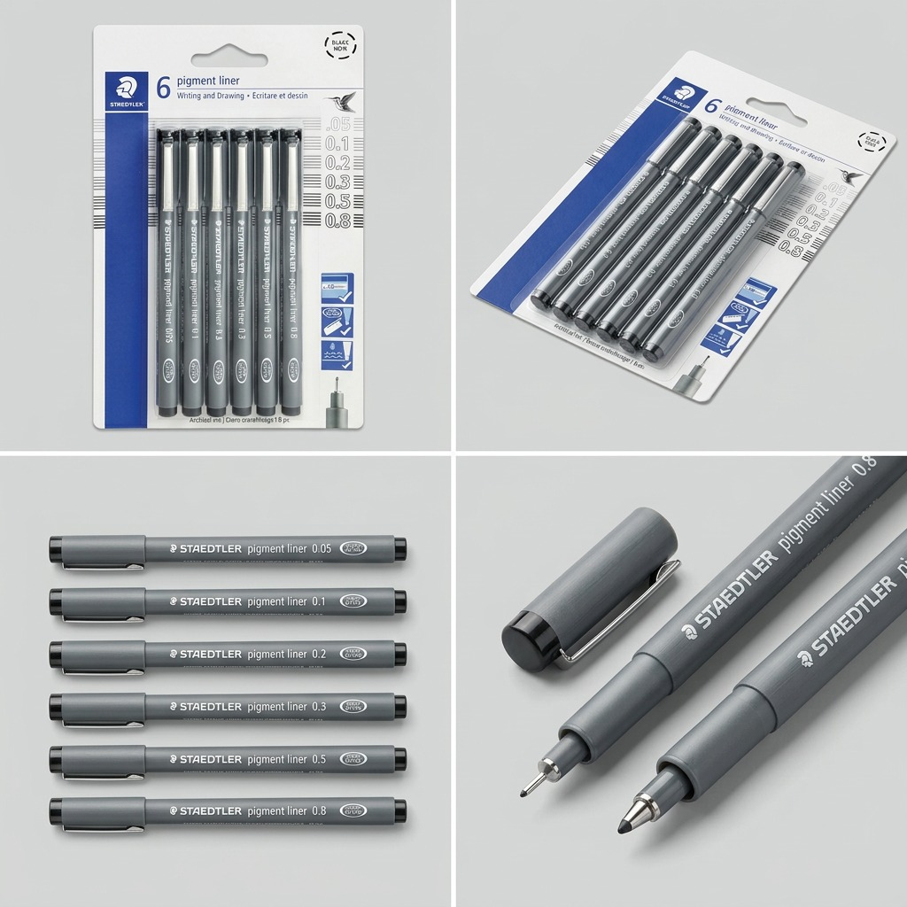 STAEDTLER Pigment Liner – 6 fineliners noirs à pointes assorties, réf. 308-9SBK6 — vue du produit 5
