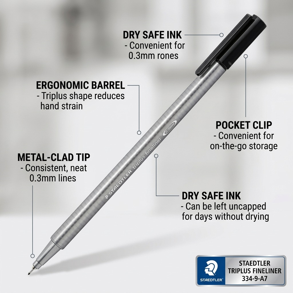 STAEDTLER triplus fineliner – Fineliner noir 0,3 mm, réf. 334-9-A7 — caractéristiques illustrées