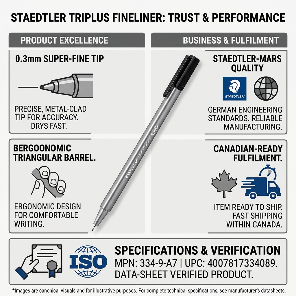 STAEDTLER triplus fineliner – Fineliner noir 0,3 mm, réf. 334-9-A7 — caractéristiques illustrées