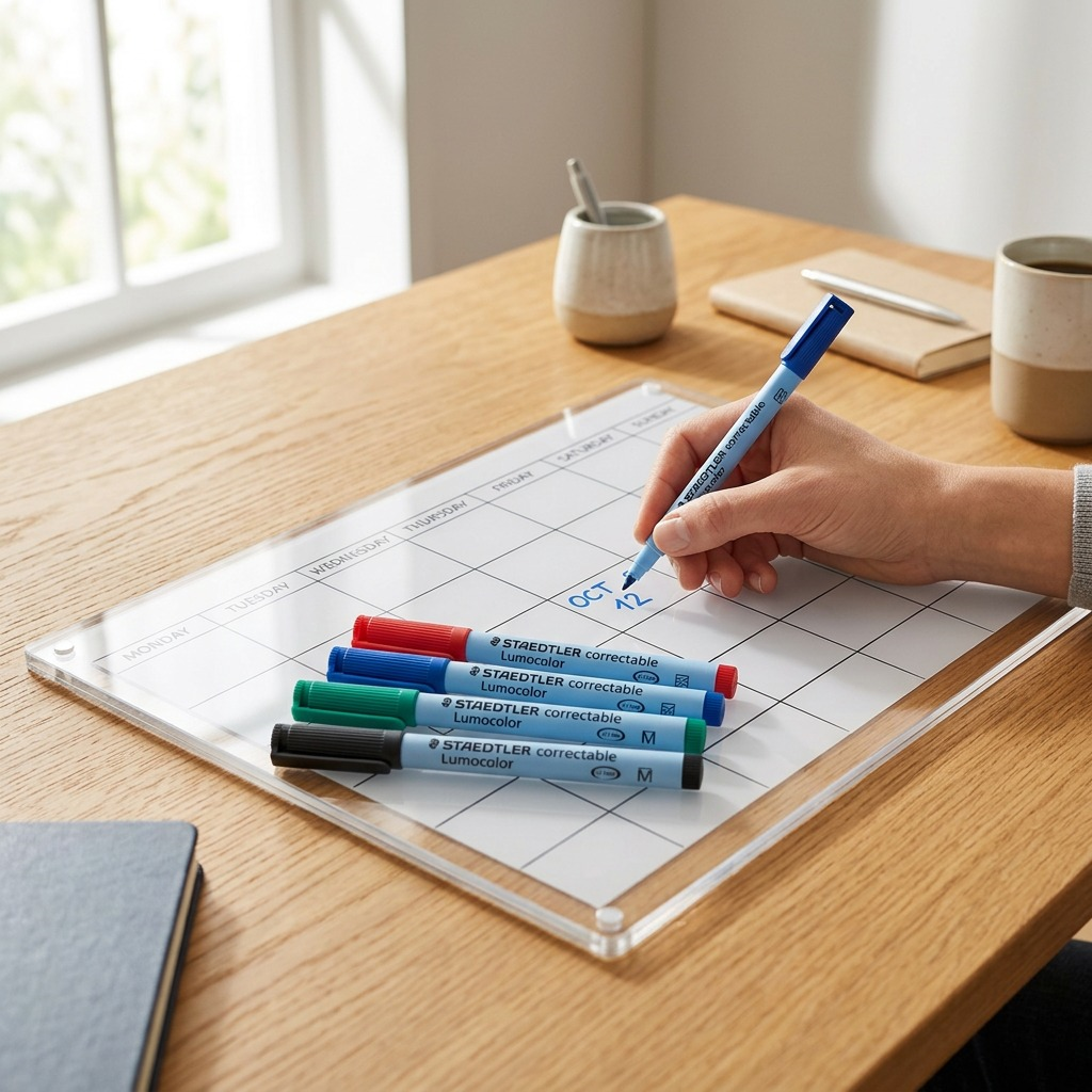STAEDTLER Lumocolor – 4 marqueurs moyens tableau blanc, réf. 305M-WP4-102 — vue du produit sur fond clair