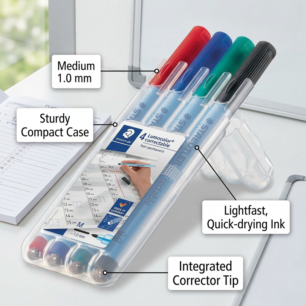 STAEDTLER Lumocolor – 4 marqueurs moyens tableau blanc, réf. 305M-WP4-102 — vue du produit 3