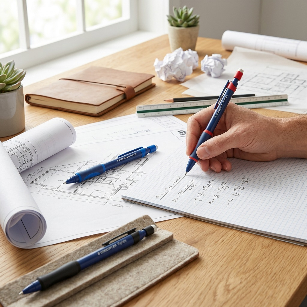 STAEDTLER Riptide – Lot de 3 porte-mines 0,7 mm, réf. 984-07ABK302 — présentation en utilisation