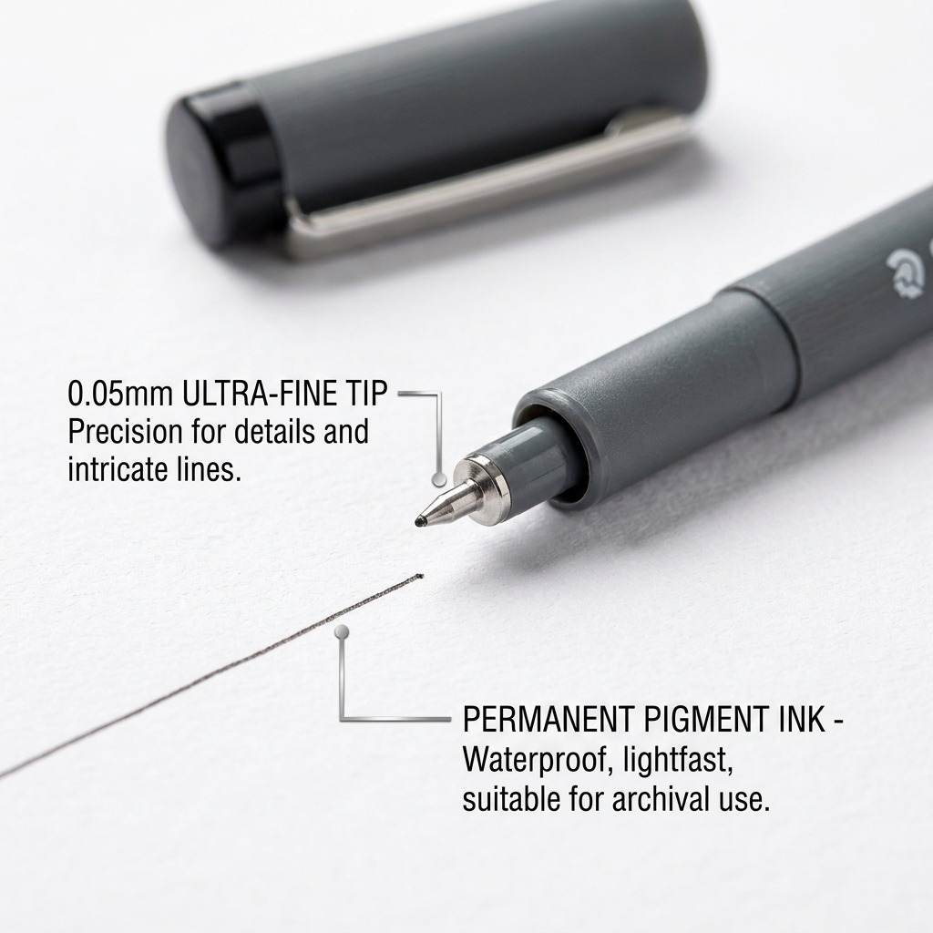 STAEDTLER Pigment Liner – Fineliner noir 0,05 mm, réf. 308-0059M — gros plan des détails