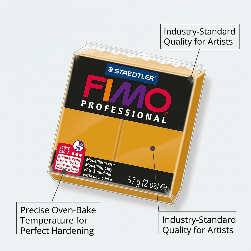FIMO Professional – Pâte ocre 57 g, réf. 8005-17 — caractéristiques illustrées