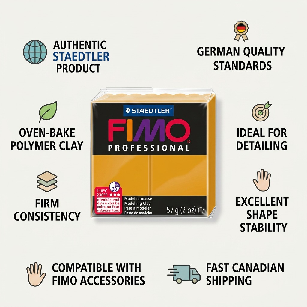 FIMO Professional – Pâte ocre 57 g, réf. 8005-17 — caractéristiques illustrées