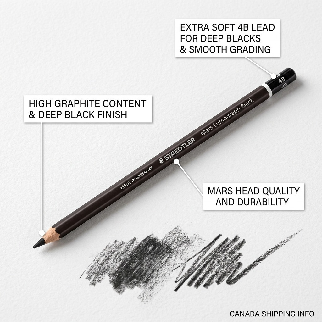 Product visualization of a Staedtler Mars Lumograph Black pencil, grade 4B, from canonical image.