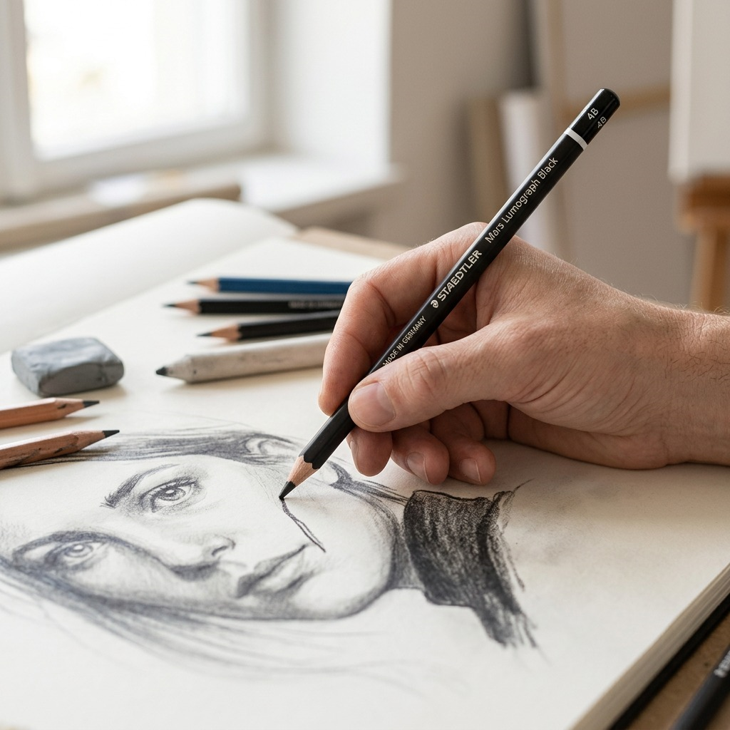 STAEDTLER Mars Lumograph – Crayon graphite 4B, réf. 100B-4B-M — gros plan des détails