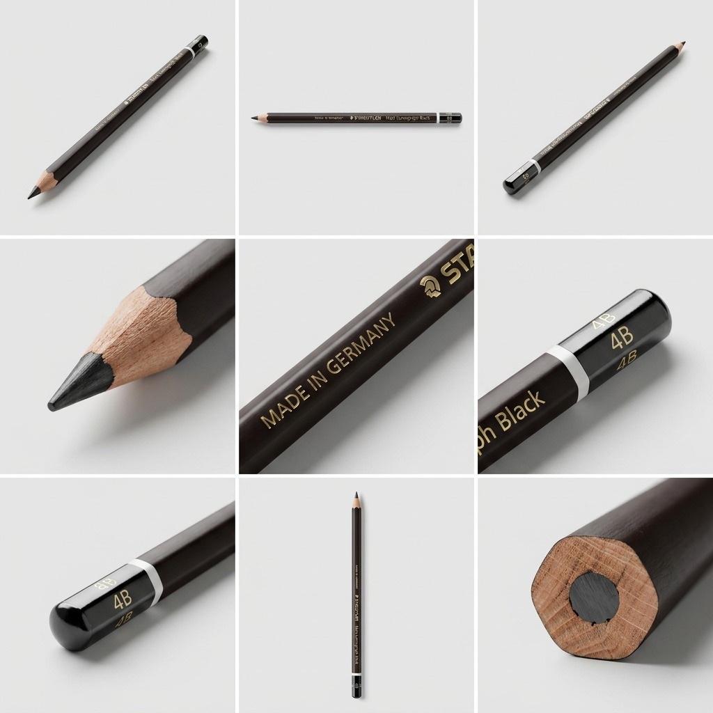 STAEDTLER Mars Lumograph – Crayon graphite 4B, réf. 100B-4B-M — gros plan des détails