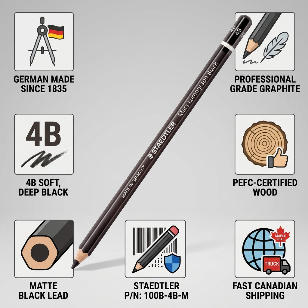 STAEDTLER Mars Lumograph – Crayon graphite 4B, réf. 100B-4B-M — gros plan des détails