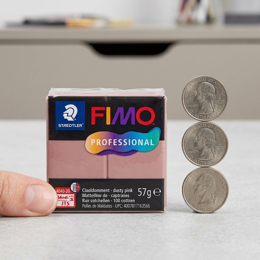 A high-resolution product shot of a block of STAEDTLER Fimo Professional Modelling Clay in Dusty Pink, showcasing its matte finish and 57g (2 oz) size against a pure white background.