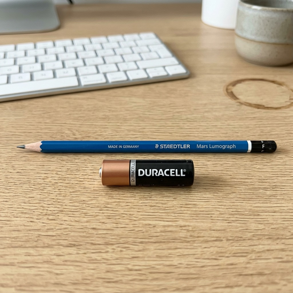 Pure high-resolution hero shot of a single STAEDTLER Mars Lumograph pencil, F grade, centered against a seamless white background.