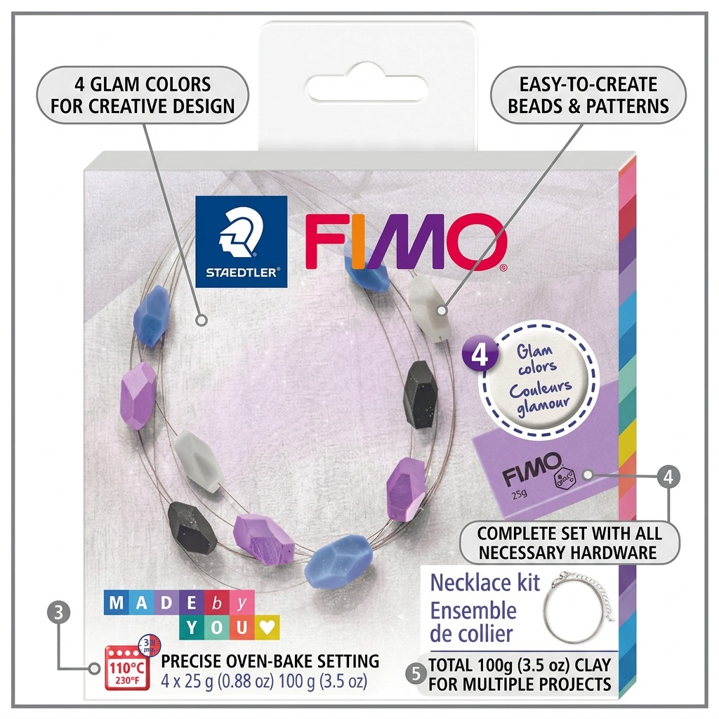 FIMO – Coffret DIY pour collier, réf. 8025DIY8 — caractéristiques illustrées