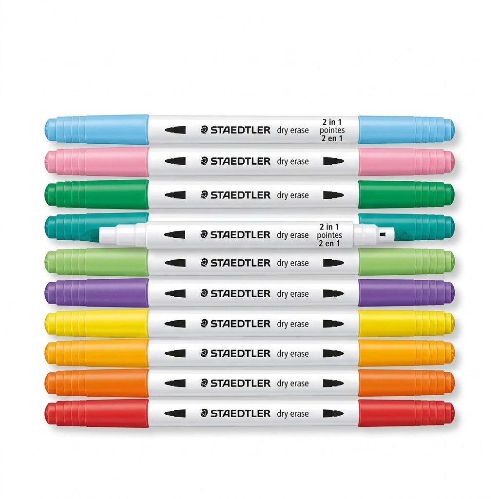 STAEDTLER 10 marqueurs effaçables à sec double pointe, réf. 3010TB10LU — vue du produit sur fond clair
