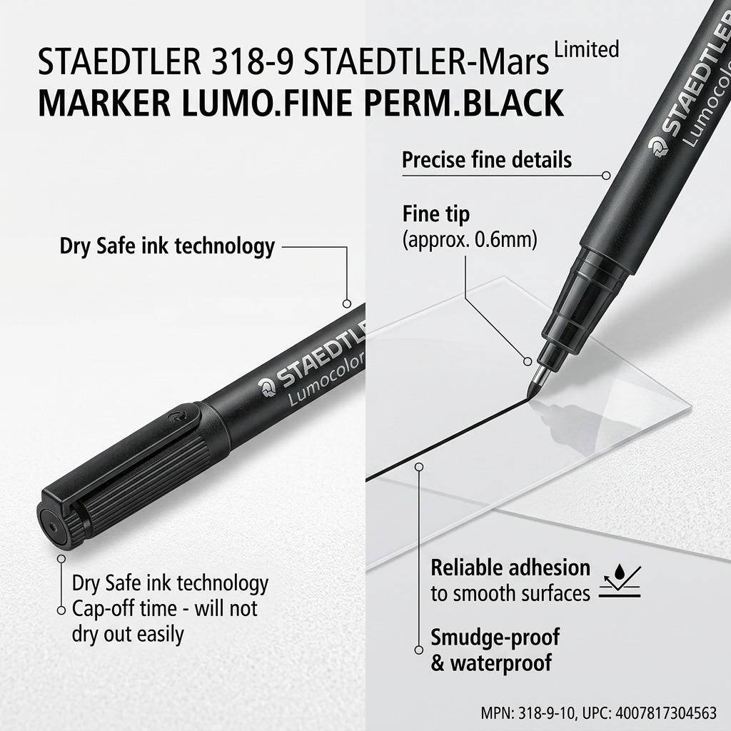 STAEDTLER Lumocolor – Marqueur permanent fin noir, réf. 318-9-10 — vue du produit 6