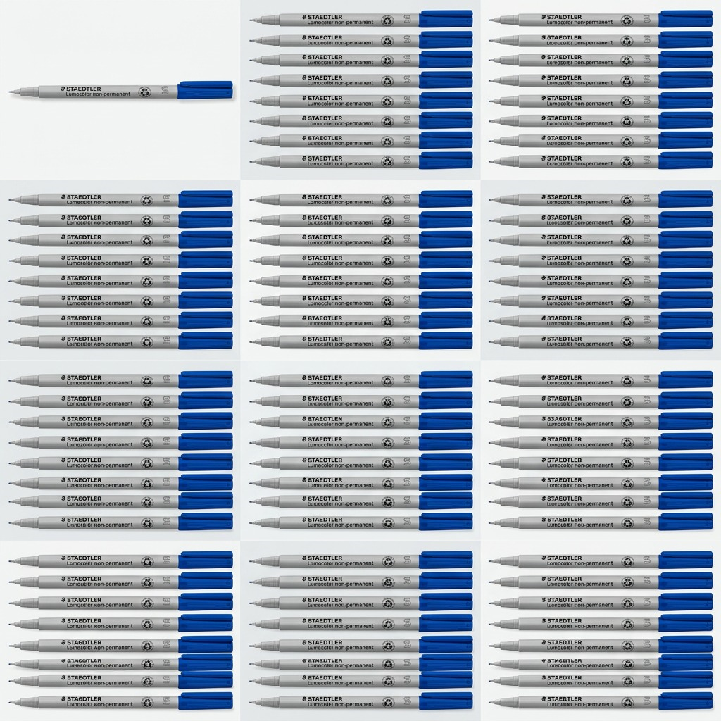 A pure high-resolution hero shot of the STAEDTLER Lumocolor non-permanent blue pen against a white background.