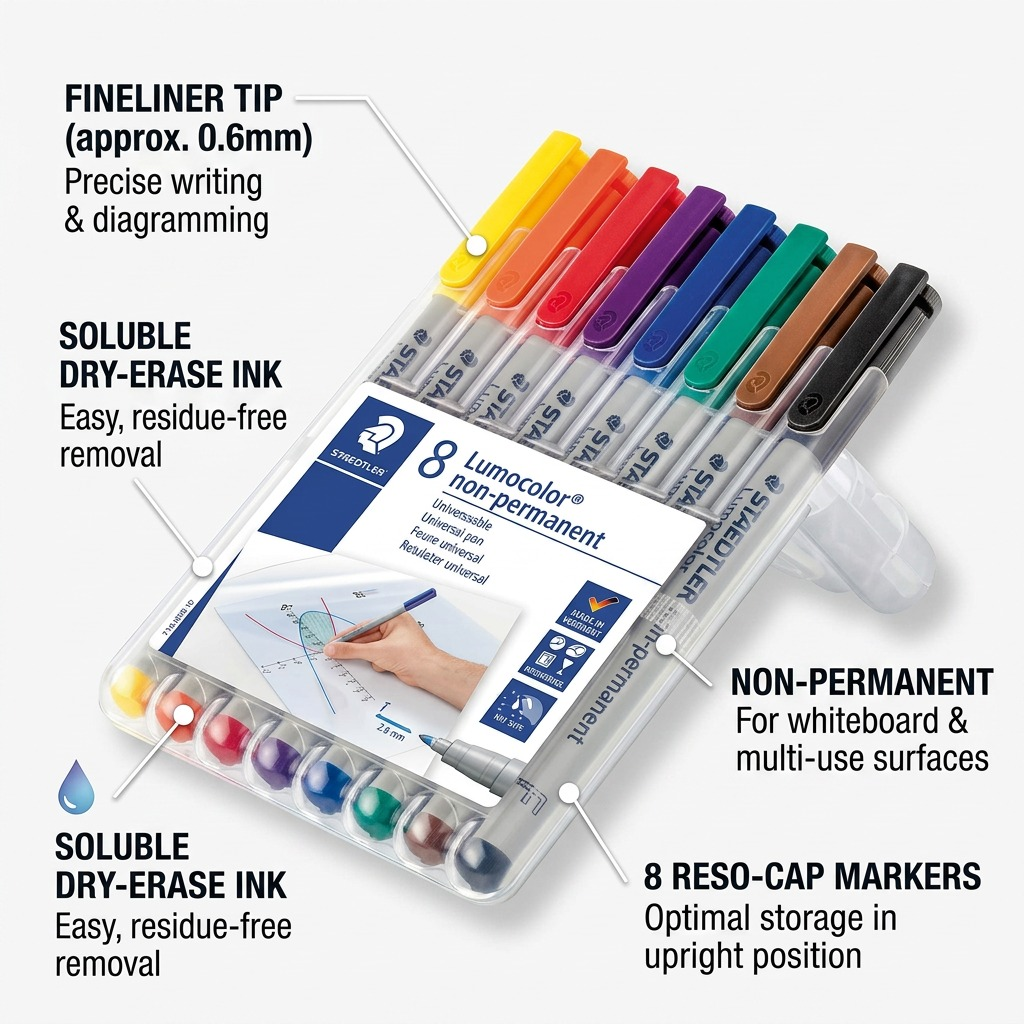 STAEDTLER Lumocolor – 8 marqueurs effaçables fin, réf. 316-WP8-10 — vue du produit 7