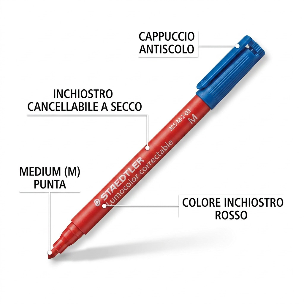 STAEDTLER Lumocolor – Marqueur rouge tableau blanc, pointe moyenne, réf. 305-M-2-03 — vue du produit 6