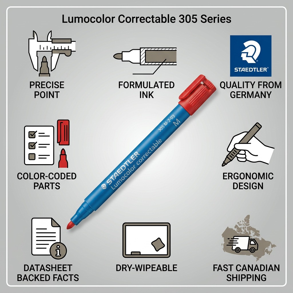STAEDTLER Lumocolor – Marqueur rouge tableau blanc, pointe moyenne, réf. 305-M-2-03 — vue du produit 8