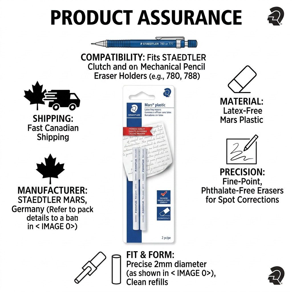 STAEDTLER Mars plastic – Lot de recharges de gomme à effacer, réf. 52855BK2A6 — caractéristiques illustrées