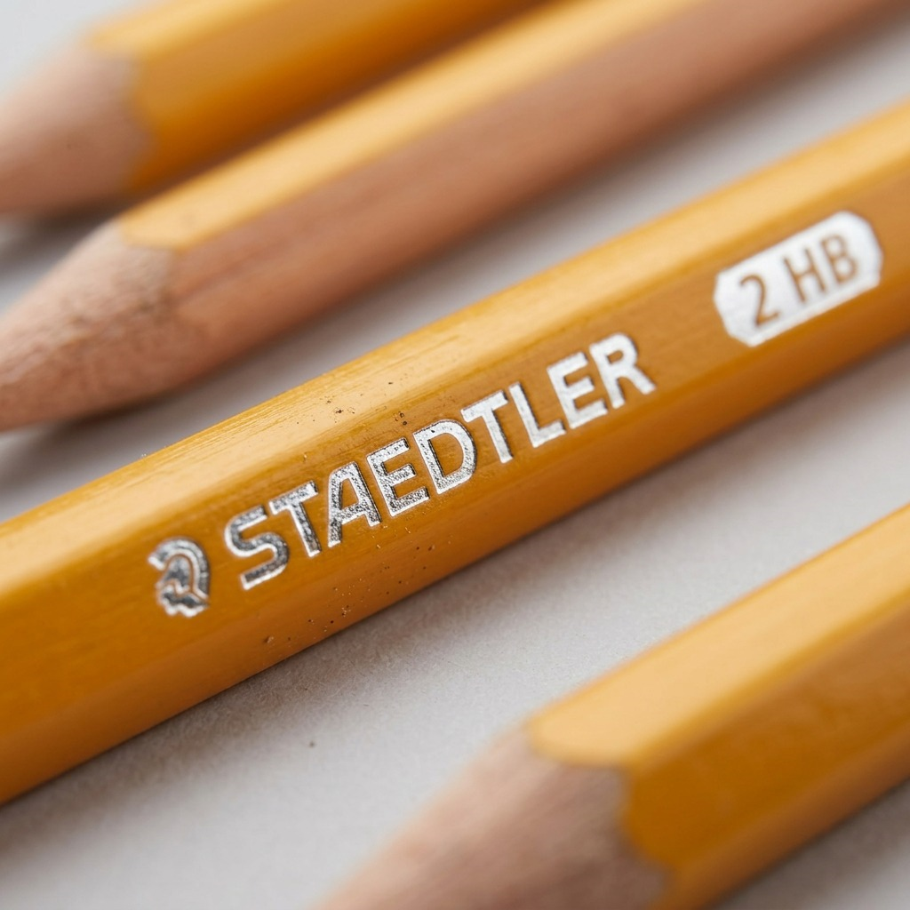 STAEDTLER 8 crayons HB triangulaires jaunes, réf. 173-C8A6 — gros plan des détails