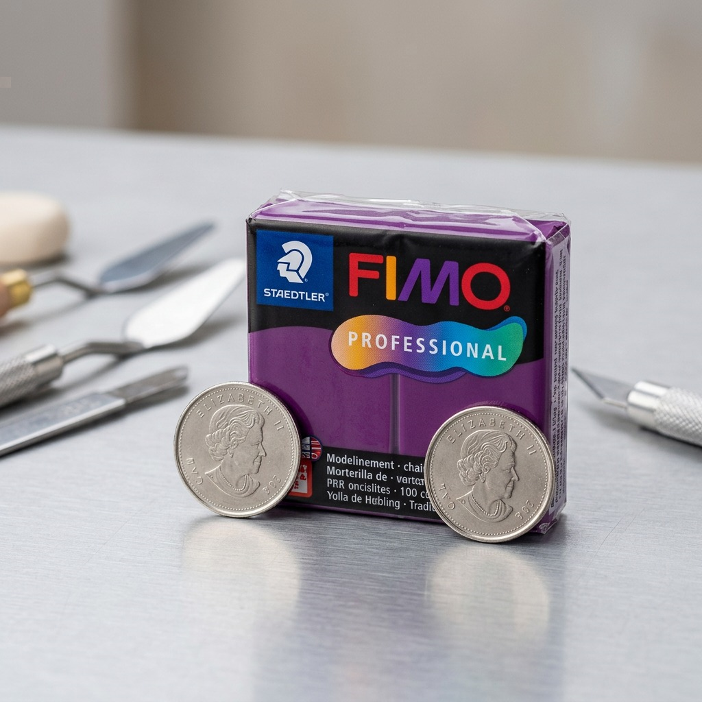 Pure ecommerce hero shot of a single block of STAEDTLER Fimo Professional 57g Violet modelling clay, centered on a clean white background.