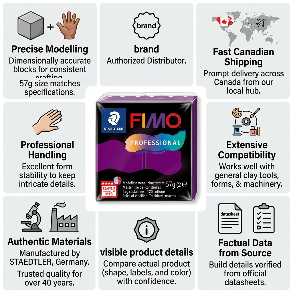 FIMO Professional – Pâte violette 57 g, réf. 8040-61 — caractéristiques illustrées
