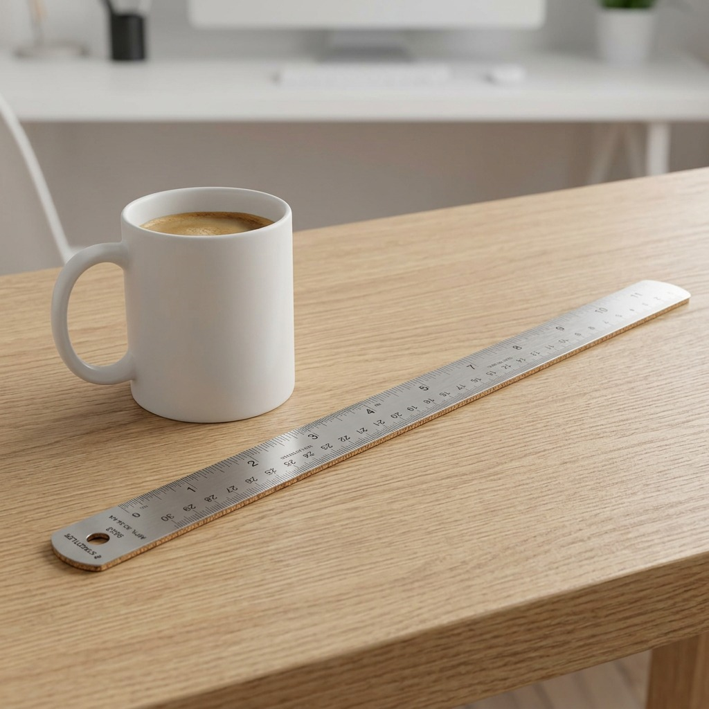 A high-resolution ecommerce hero shot of the STAEDTLER stainless steel 24-inch cork back ruler against a clean white background.