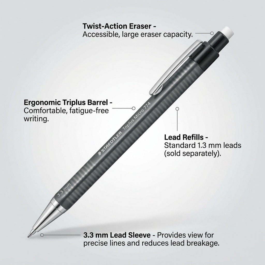 STAEDTLER – Porte-mine 1,3 mm, réf. 77413-81A6 — caractéristiques illustrées
