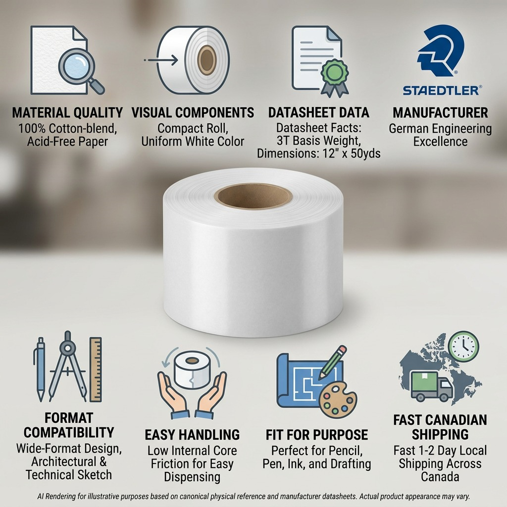 Trust and authority infographic matrix for STAEDTLER Paper Sketch Roll with factual performance icons.