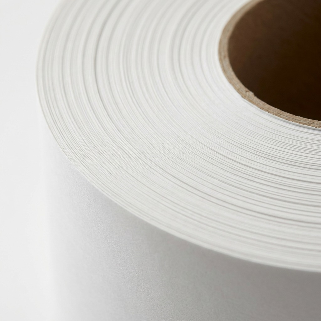 Extreme close-up macro view of the dense, finely layered edge of the white paper sketch roll.
