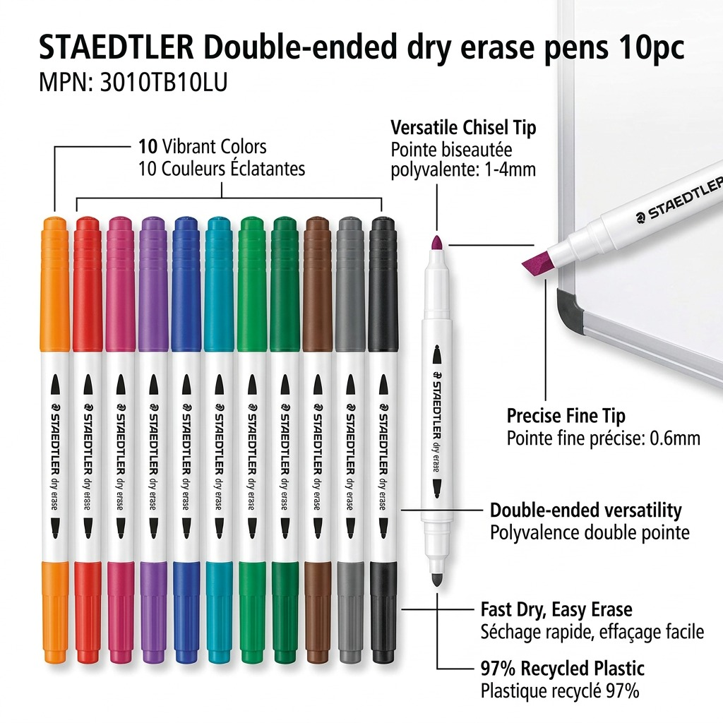 STAEDTLER 10 marqueurs effaçables à sec double pointe, réf. 3010TB10LU — vue du produit 6