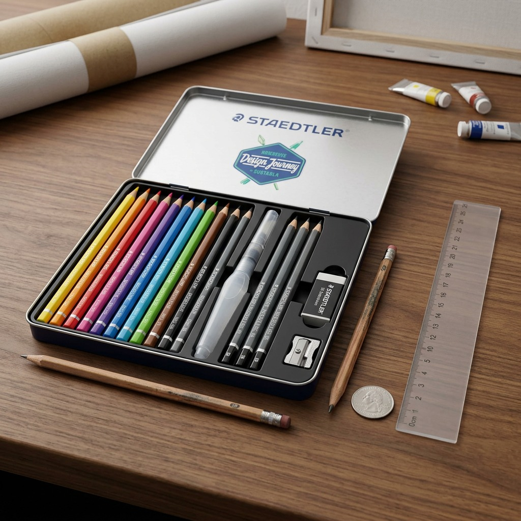 STAEDTLER Mixed Watercolour Set 61-14610C in open box, showing colored pencils, graphite, and accessories on white.