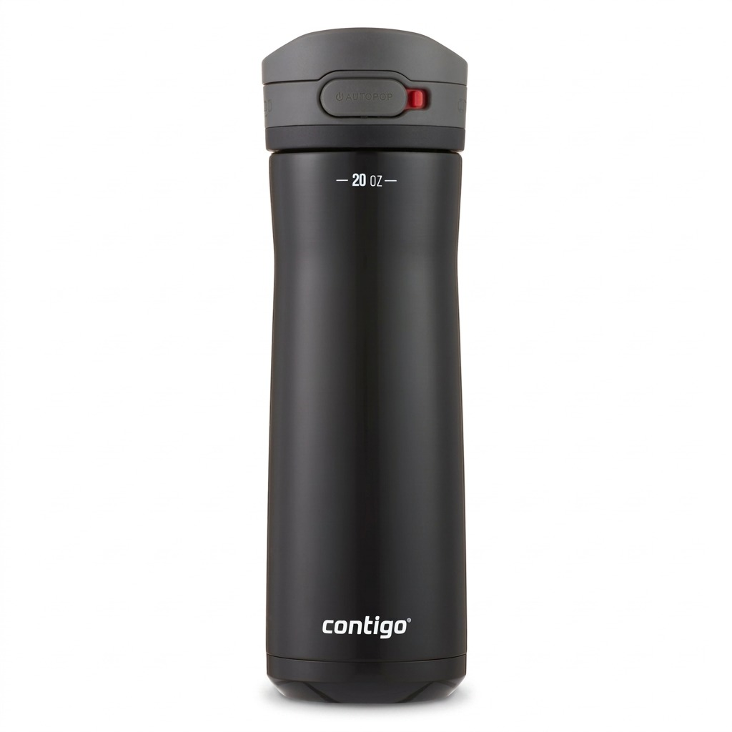 Contigo Jackson Chill 2.0 AUTOPOP – Bouteille d’eau isotherme 20 oz (591 ml), Licorice — gros plan du couvercle et des détails, réf. 2148676