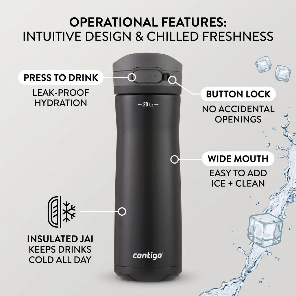 Contigo Jackson Chill 2.0 AUTOPOP – Bouteille d’eau isotherme 20 oz (591 ml), Licorice