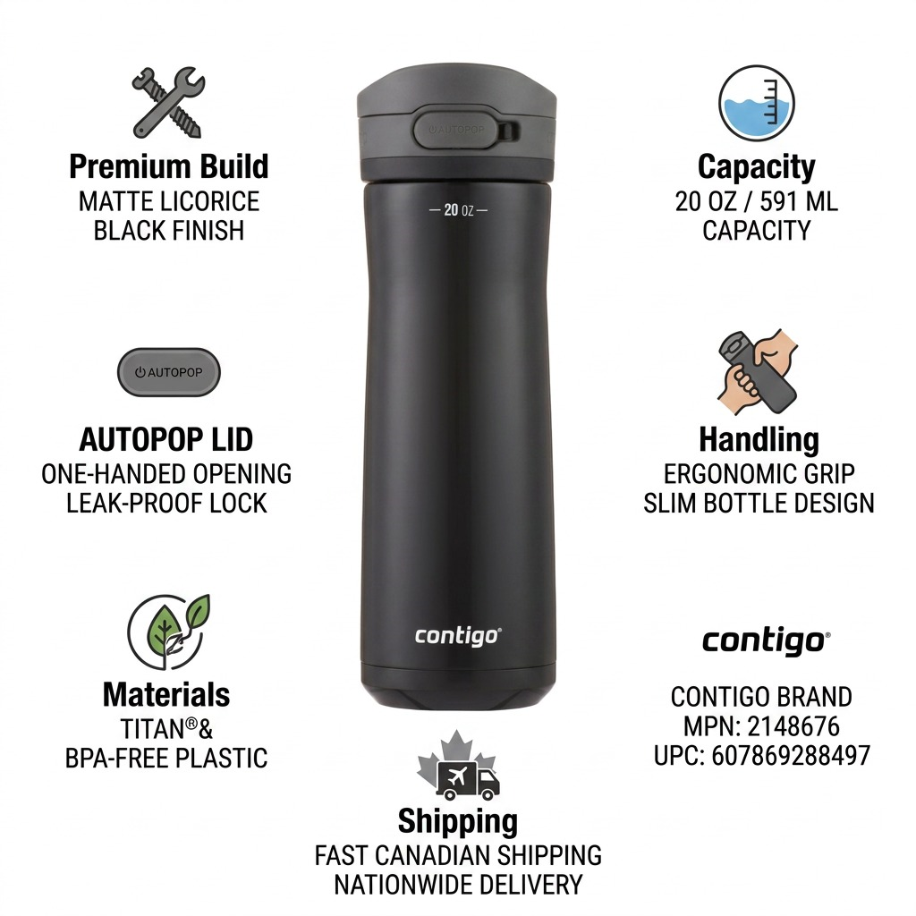 Contigo Jackson Chill 2.0 AUTOPOP – Bouteille d’eau isotherme 20 oz (591 ml), Licorice