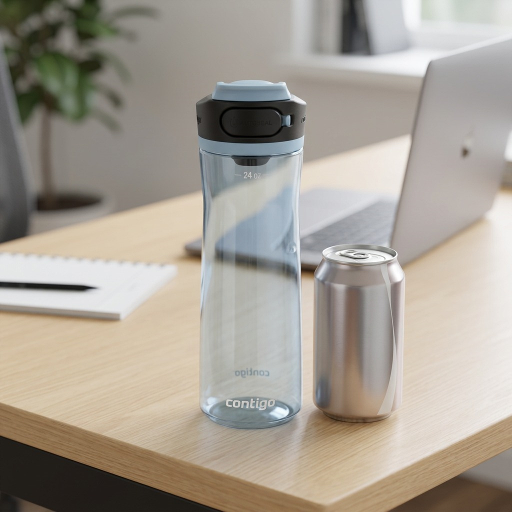 High-resolution hero shot of the Contigo 24 oz Autoseal Cortland 2.0 Glacier plastic bottle on a pure white background.