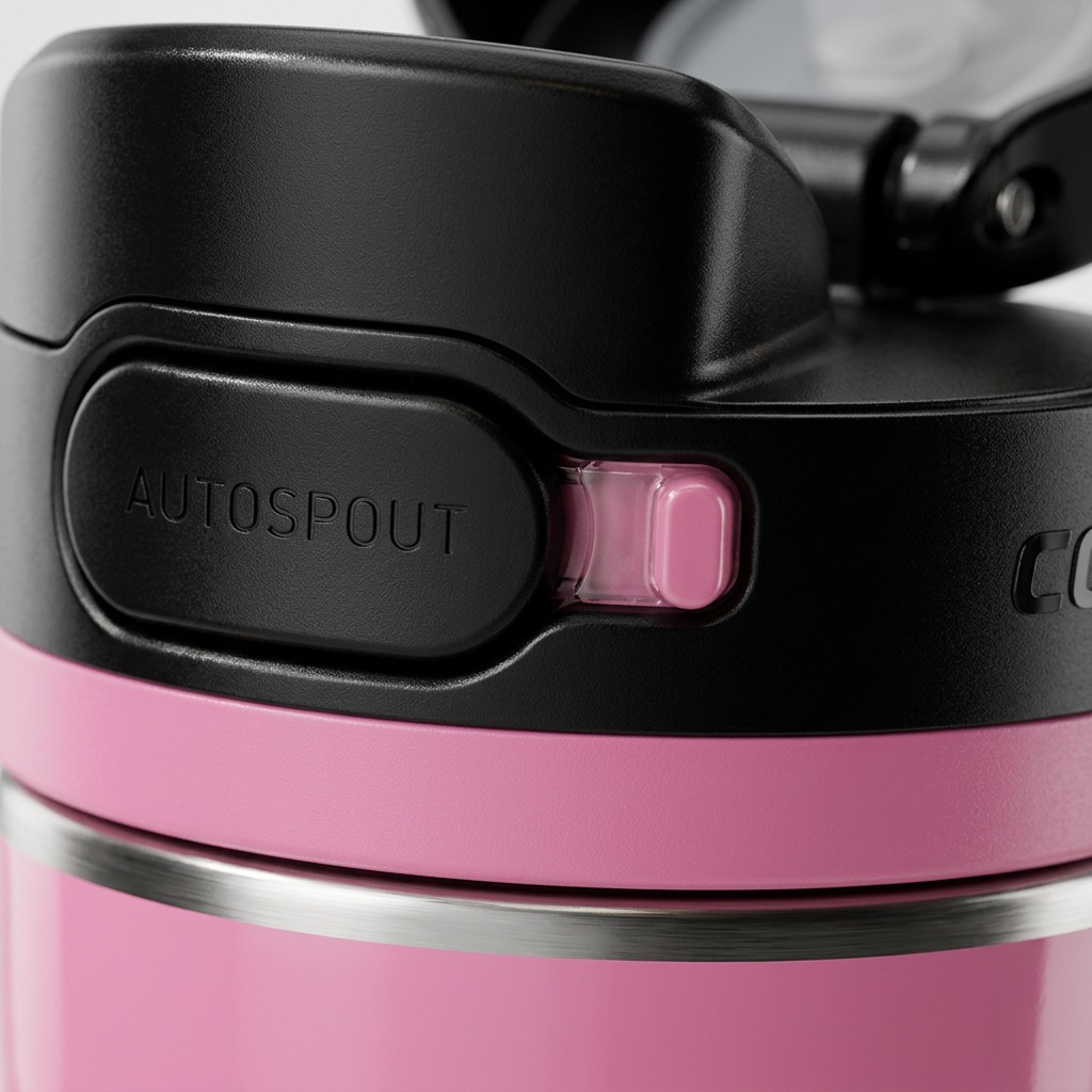 Contigo Jackson Chill 2.0 AUTOPOP – Bouteille d’eau isotherme 20 oz (591 ml), Azalea — gros plan du couvercle et des détails, réf. 2198353