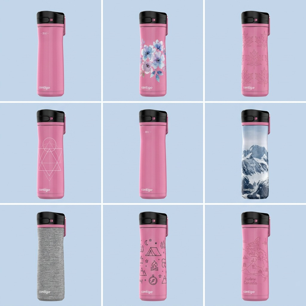 Contigo Jackson Chill 2.0 AUTOPOP – Bouteille d’eau isotherme 20 oz (591 ml), Azalea — gros plan du couvercle et des détails, réf. 2198353