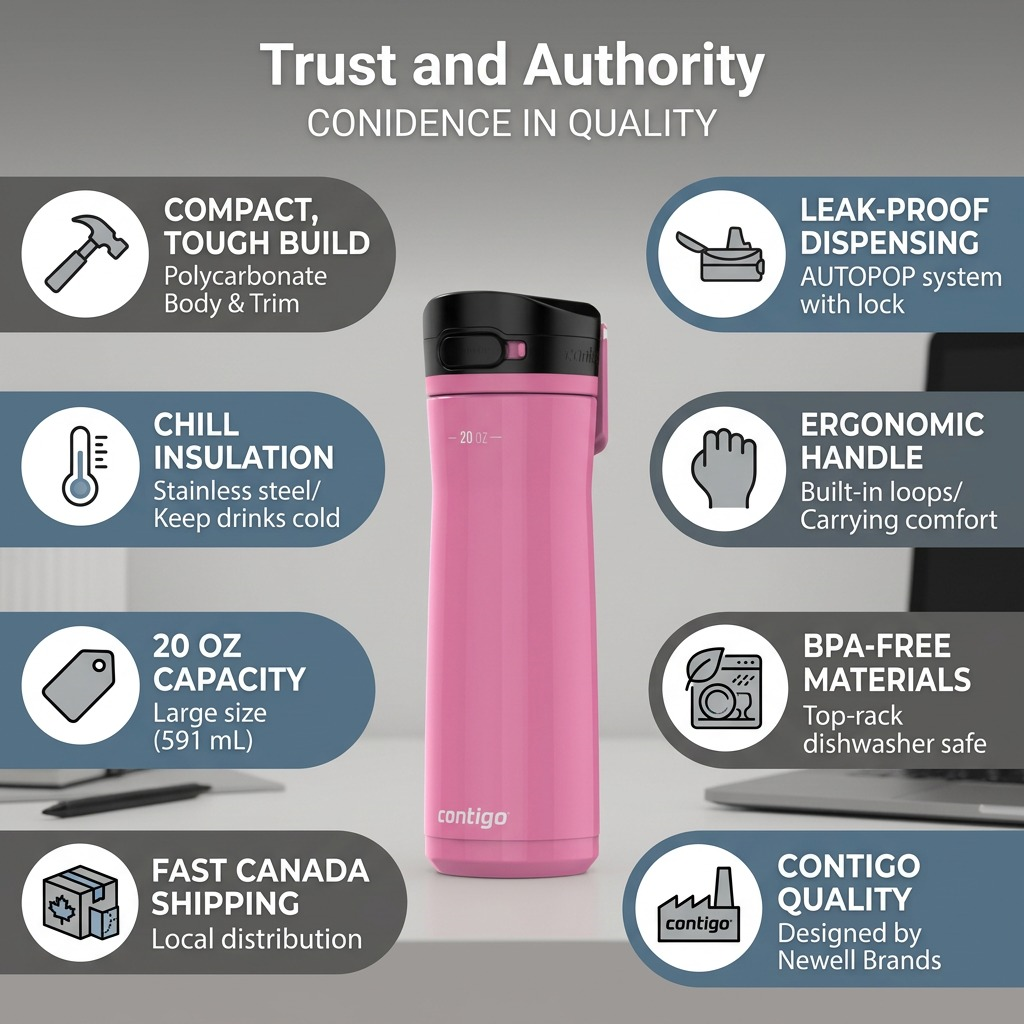Contigo Jackson Chill 2.0 AUTOPOP – Bouteille d’eau isotherme 20 oz (591 ml), Azalea