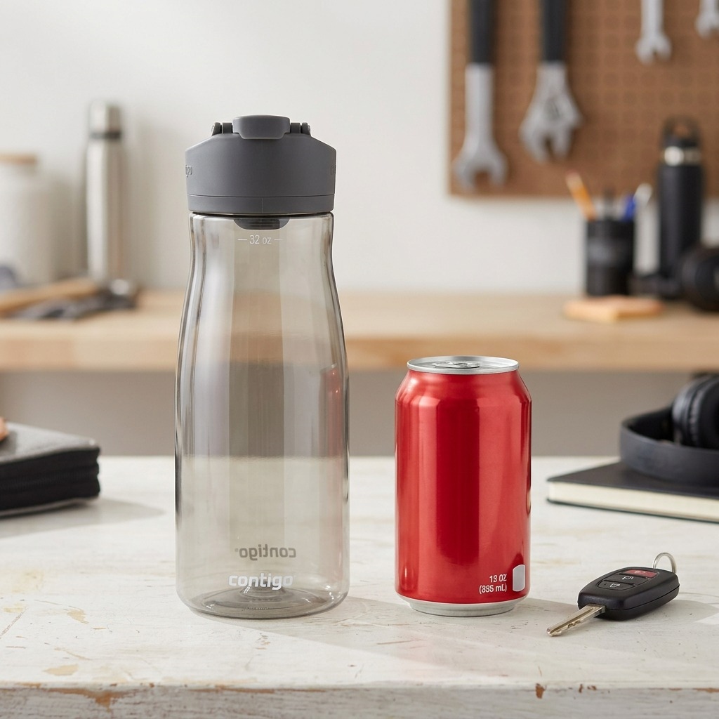 High-resolution pure white backgound product shot of the 32oz charcoal-tinted Contigo Cortland 2.0.