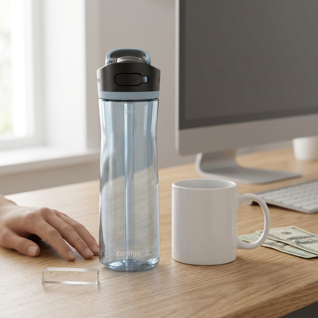 A high-resolution, centered view of the light blue Contigo 24 oz Autospout Ashland 2.0 water bottle against a pure white background.