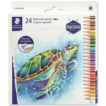 STAEDTLER 24 crayons aquarellables, 3 mm, réf. 12781C24A6 — présentation de l’ensemble et de son emballage